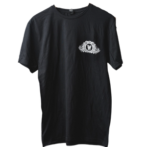 Black Tshirt with The White Hag logo in white on left chest