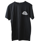 Black Tshirt with The White Hag logo in white on left chest