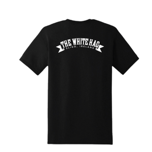 The White Hag Serpent Black Unisex Tshirt back with white The White Hag Logo